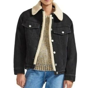 Balta Faux Shearling Trim Denim Jacket